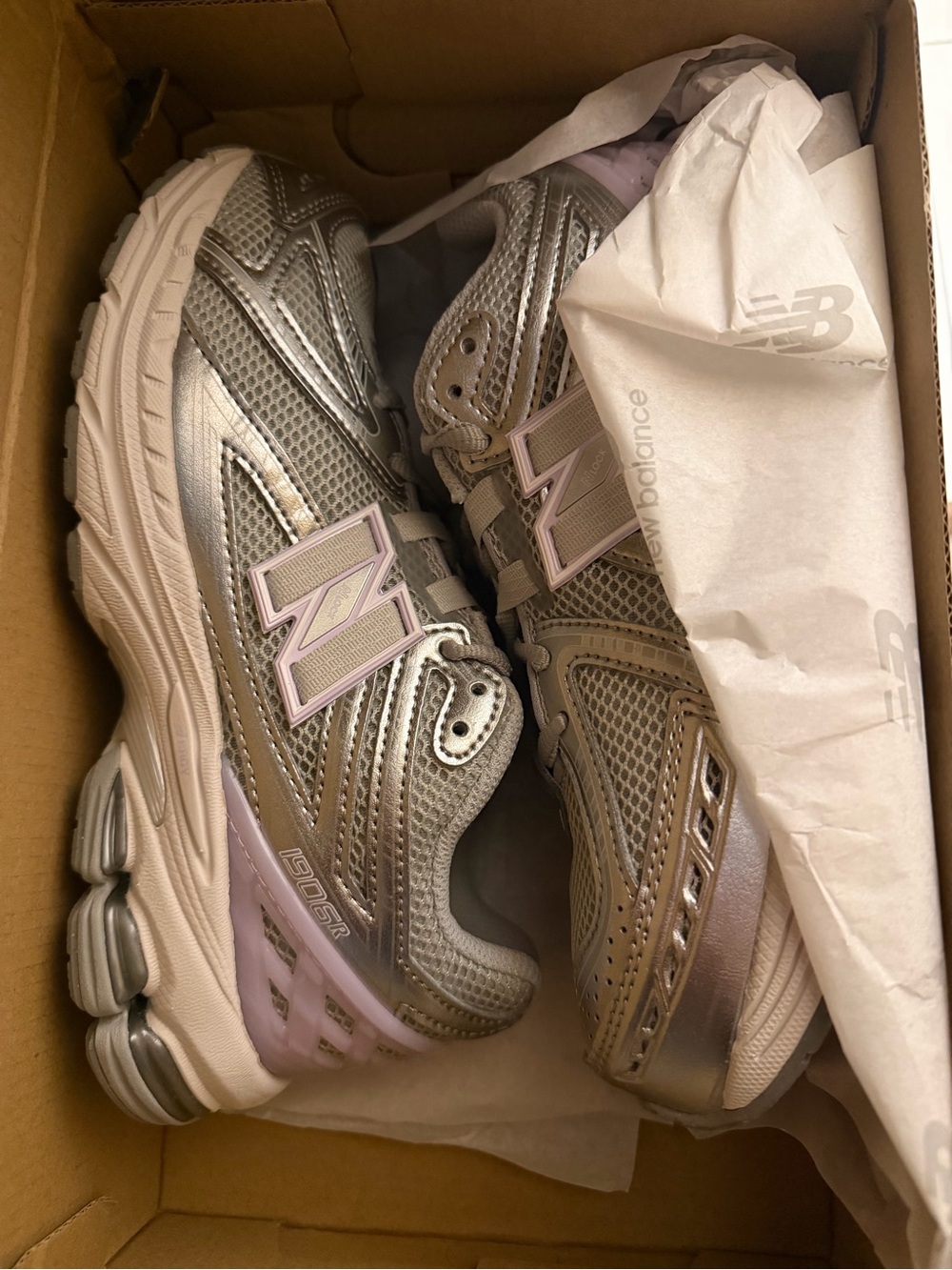 New Balance youth Metallic Silver & Light Pink Running Sneakers